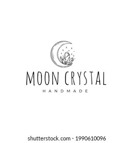 Crescent Moon Crystal Star Logo Drawing Stock Vector (Royalty Free ...