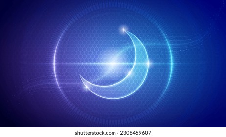 Crescent Moon Curve Science Horoscope Astrology Futuristic Hologram Neon Glow Translucent Backdrop Background Illustration