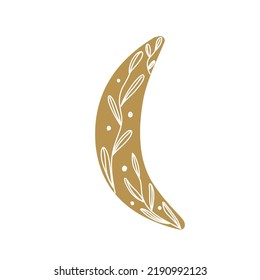 Crescent moon decorated with leaves, nature vector illustration for design sticker, print, poster, card