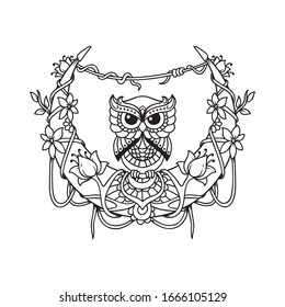 Crescent moon decoration with owl cut file illustration