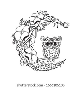 Crescent moon decoration with owl cut file illustration