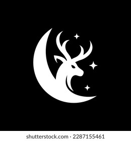 Crescent moon deer head creative logo