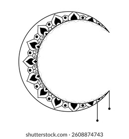 Crescent moon design. drawing of botanical natural theme. decoration, wallpaper, sticker, tattoo.