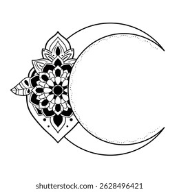 Crescent moon design. drawing of botanical natural theme. decoration, wallpaper, sticker, tattoo.