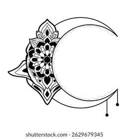 Crescent moon design. drawing of botanical natural theme. decoration, wallpaper, sticker, tattoo.