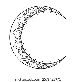 Crescent moon design, hand drawn mandala style. drawing of botanical natural theme. decoration, wallpaper, sticker, tattoo.