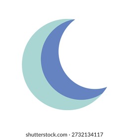 Diseño de luna creciente en degradado azul y verde suave que evoca calma y serenidad nocturna