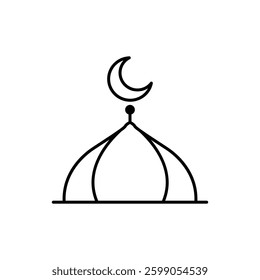 Crescent Moon and Dome Icon in Simple Line Art