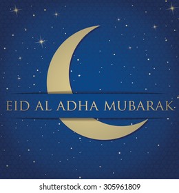 Crescent moon "Eid Al Adha Mubarak" "Blessed Eid Al Adha" card in vector format.