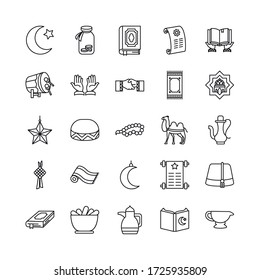 Luna creciente e icono de Eid mubarak sobre fondo blanco, estilo de línea, ilustración vectorial