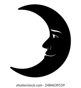 Crescent moon face silhouette. Vector image