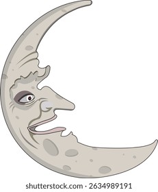 Lua Crescente Com Rosto Sorrindo Vetor