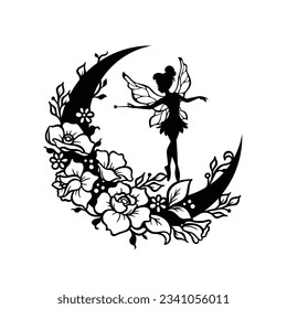 Crescent Moon and Fairy silhouette svg