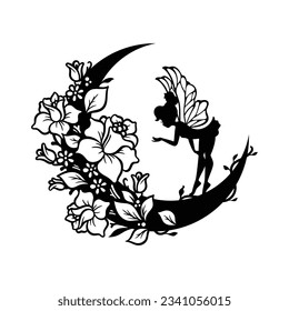 Crescent Moon and Fairy silhouette svg