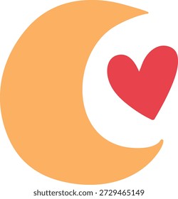 Ein Halbmond mit einem Herz, das verträumte Romantik, sanfte Zuneigung und emotionale Wärme symbolisiert.