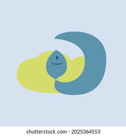 crescent moon fish logo isolated