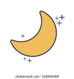 Crescent moon flat icon illustration design with yellow color and plus sign. 