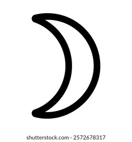 Crescent moon flat line icon editable stroke hand drawn vector sign lunar phase for astrology themed projects, spiritual designs, celestial art, for use in apps, websites and graphic design