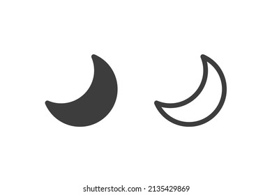 Crescent moon flat vector illustration glyph style design with 2 style icons black and white. Isolated on white background. Travel icons.