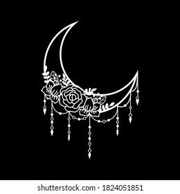 Crescent moon floral style, moon decoration element collection