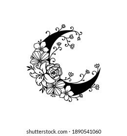 Crescent moon floral style, moon decoration element collection