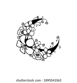 Crescent moon floral style, moon decoration element collection