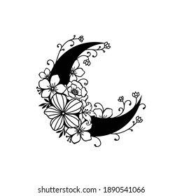 Crescent moon floral style, moon decoration element collection