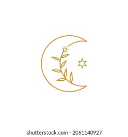 Crescent moon flower plant star for beauty spa hotel  logo design