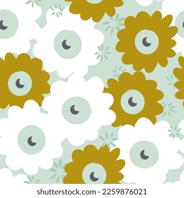 Crescent Moon in Flowers Center Vector Seamless Pattern