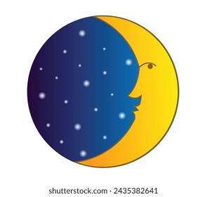 Crescent Moon Folklore Character. Stars and night time concept vector art