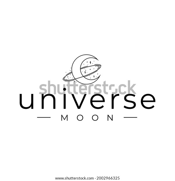 Crescent Moon\
With Galaxy Star Universe Minimalist Line Art Hipster Logo Vector\
Illustration Template Icon\
Design