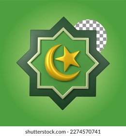 crescent moon with geometic shape in 3d illustration of ramadhan islamic theme
