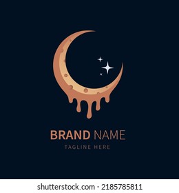 crescent moon gold logo illustration with star