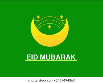 Crescent moon, golden stars and in green background. Eid Mubarak Vibes. Ramadhan.