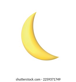 Crescent moon, golden stars and white clouds 3d style isolated on blue background. Dream, lullaby, dreams background design for banner, booklet, poster. Vector illustration EPS10