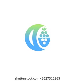 crescent moon with grapes fruit logo icon