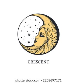 Crescent moon hand drawing vector illustration.