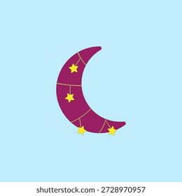 Lua crescente com estrelas penduradas ilustração vetor. Ícone do Ramadã