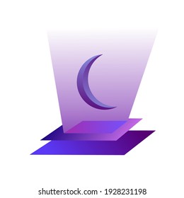 crescent moon hologram modern illustration, gradient light effect