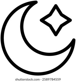 crescent moon icon in black outline style