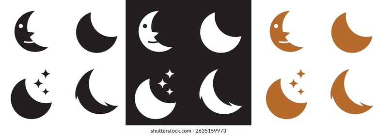 Crescent moon icon .  decorative patterns in black, white and yellow . Vector for websites, mobile interfaces, presentations, banner, visual branding etc. Vector illustration. EPS 10