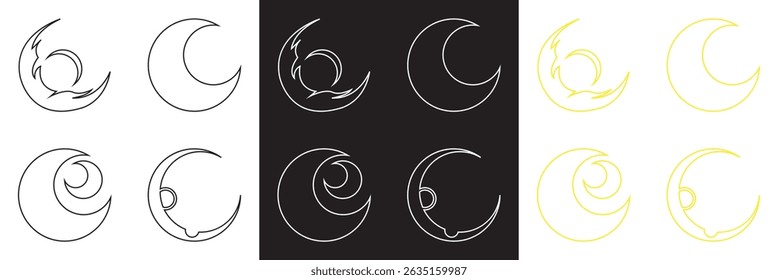Crescent moon icon .  decorative patterns in black, white and yellow . Vector for websites, mobile interfaces, presentations, banner, visual branding etc. Vector illustration. EPS 10
