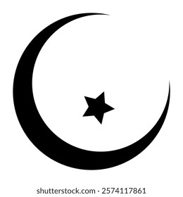 Crescent moon icon. Crescent design with stars. Boho moon illustration. Vector isolated on white background.