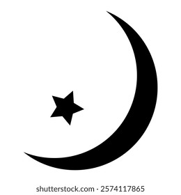 Crescent moon icon. Crescent design with stars. Boho moon illustration. Vector isolated on white background.