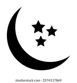 Crescent moon icon. Crescent design with stars. Boho moon illustration. Vector isolated on white background.