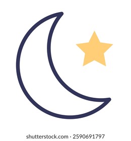 Crescent moon icon with editable stroke. Moon and stars icon in line style
