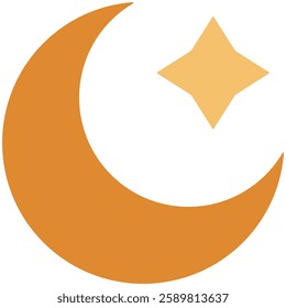 crescent moon icon in flat outline style