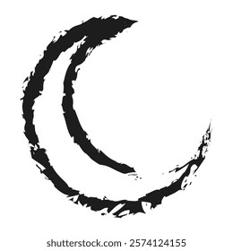 Crescent moon icon. Crescent in grunge style for design. Boho moon illustration. Vector isolated on white background.