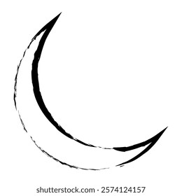 Crescent moon icon. Crescent in grunge style for design. Boho moon illustration. Vector isolated on white background.