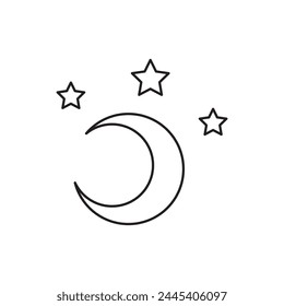 Crescent moon icon. Half moon flat sign design. Moonlight symbol pictogram. Moon and stars UX UI icon. Astronomy astrology icon